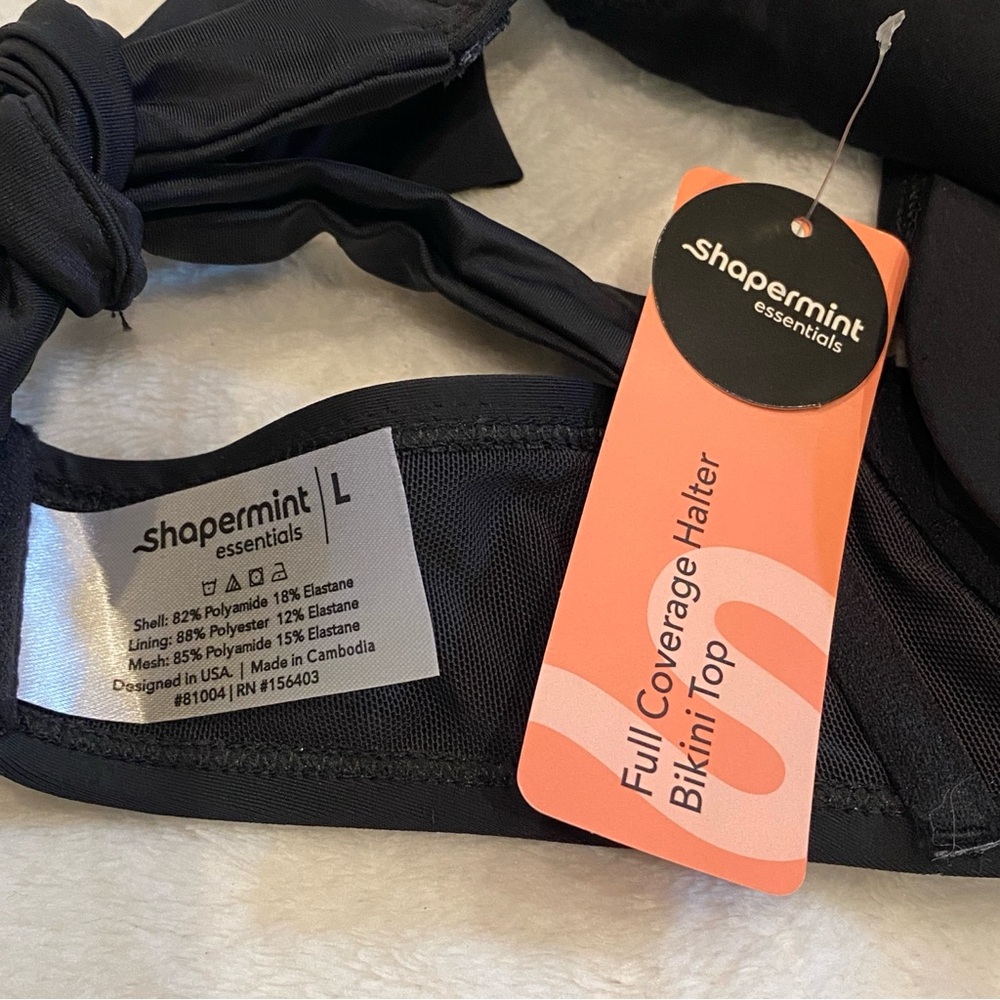 Shapermint Essentials Full Coverage Halter Bikini Top Only Black Size Large NWT - Picture 9 of 11